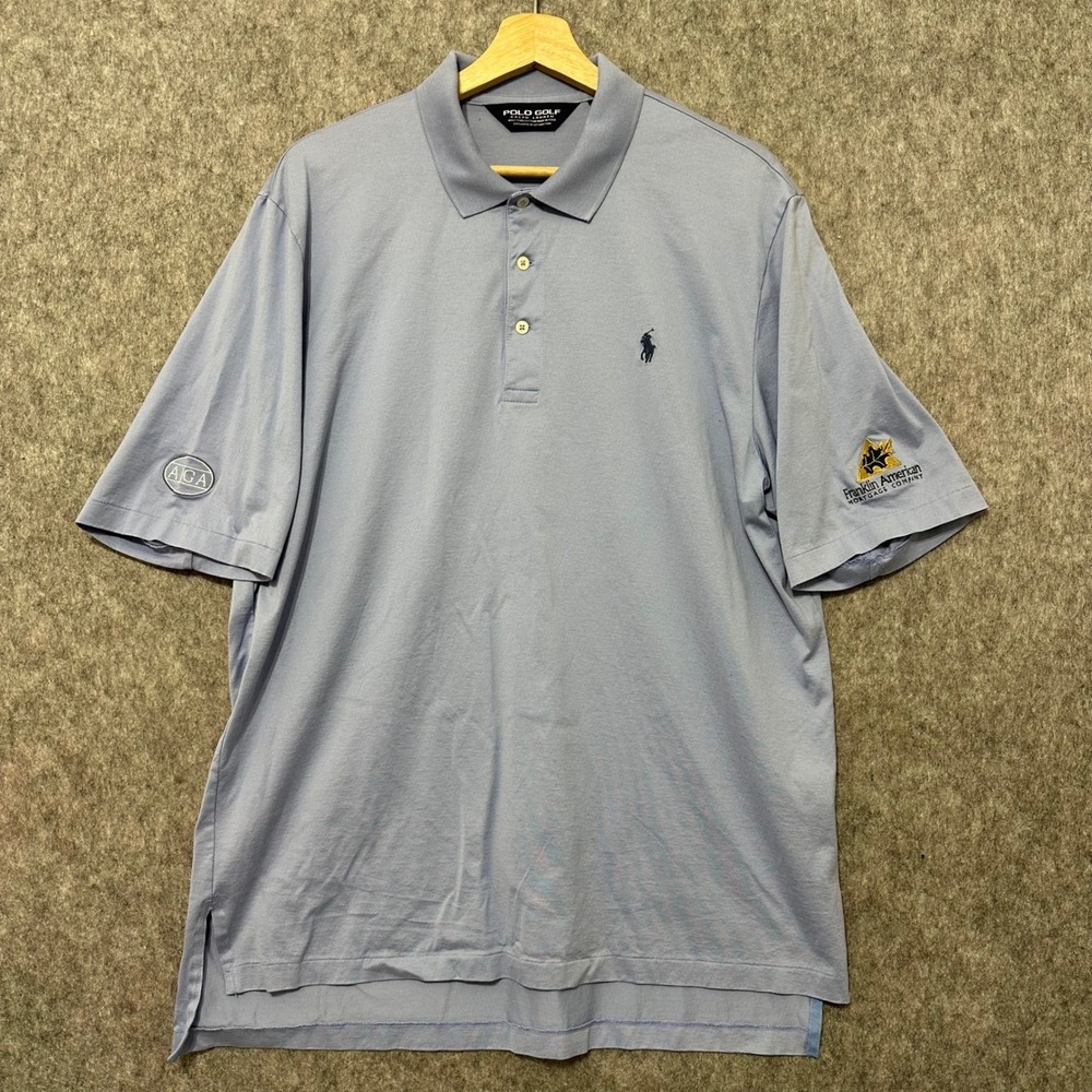 Polo Golf Ralph Lauren Mens Light Blue Pima Embroidered Polo Shirt Size L‎